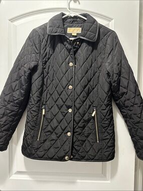 Michael Kors Black Quilted Jacket with Gold-Tone Button